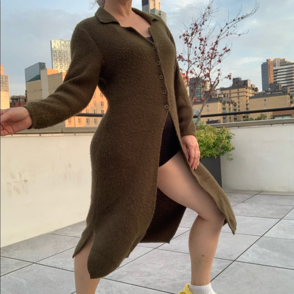SOLD ON MERC Italian Knit Thick Long Mohair Wool Duster Cardigan Army Green - Picture 15 of 16